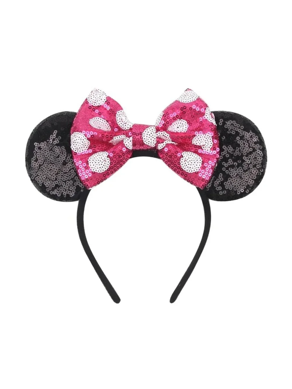 Women Rose pink Sequin Polyester Shiny Bows Mickey Mouse Headband